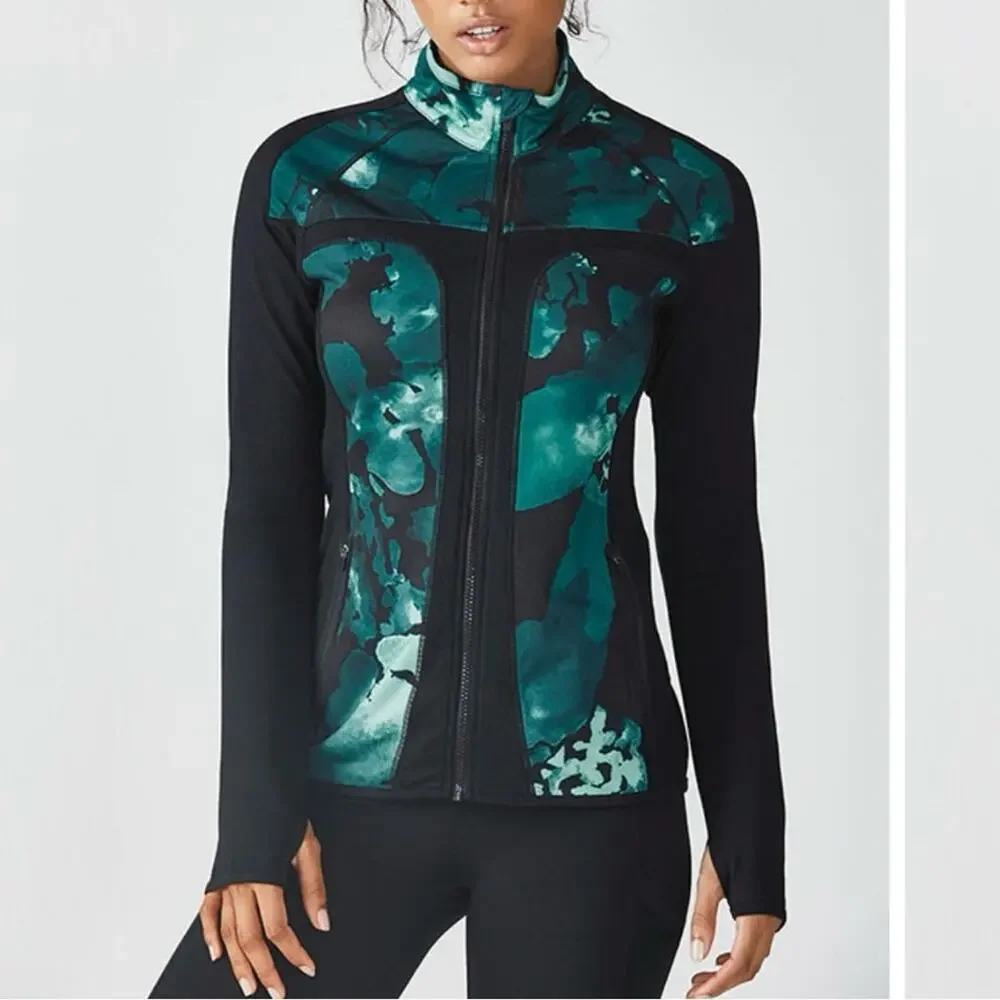 Fabletics Womens XS Jojo Zip Front Jacket in Black/Nocturnal Floral Print